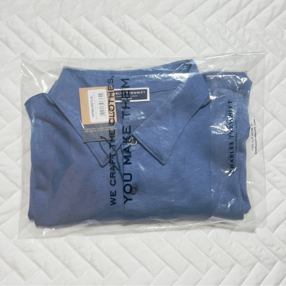NWT Charles Tyrwhitt Performance Semi Plain Polo in Steel Blue Size XL - Picture 11 of 13